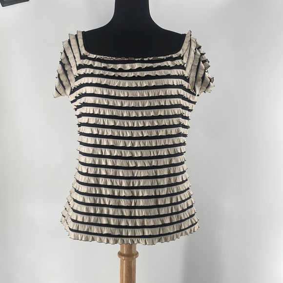 JOSEPH Ribkoff top flattering black and white ruffles stretch sz 14 - Picture 6 of 10